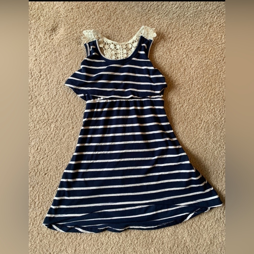 Dream Star 2T Navy Striped Summer Hi-Low Dress